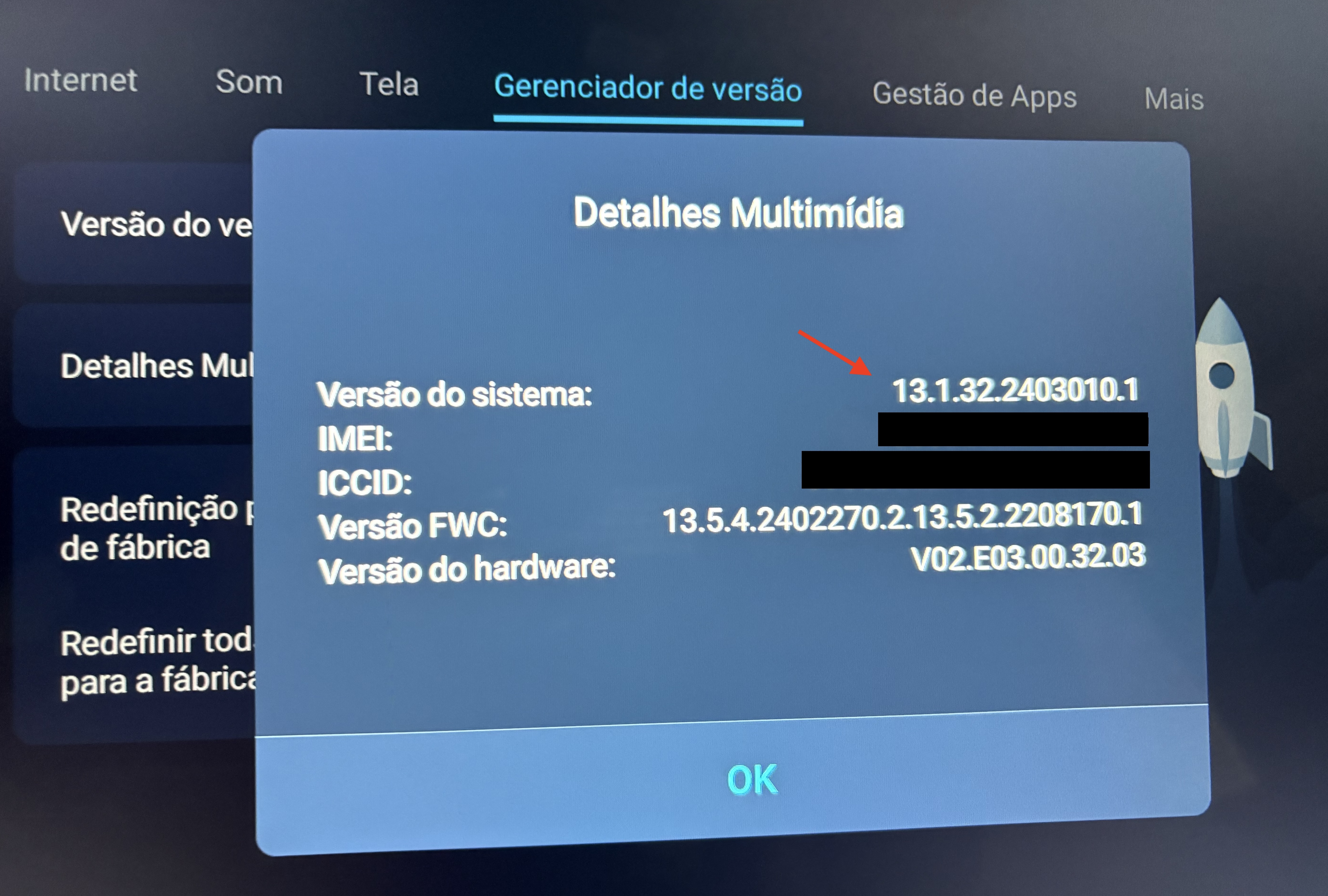 Detalhe da versão da multimídia