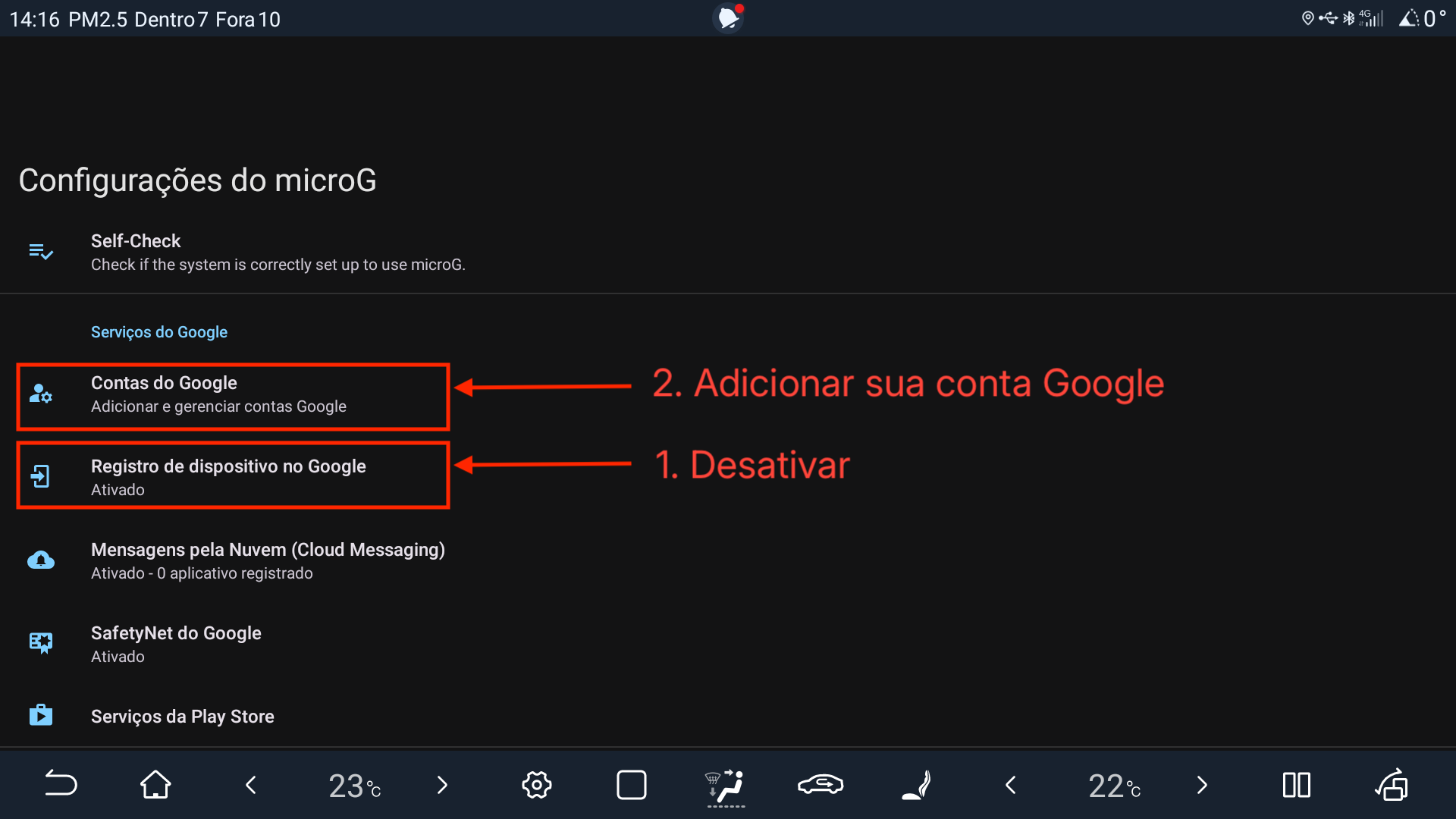 configurações MicroG